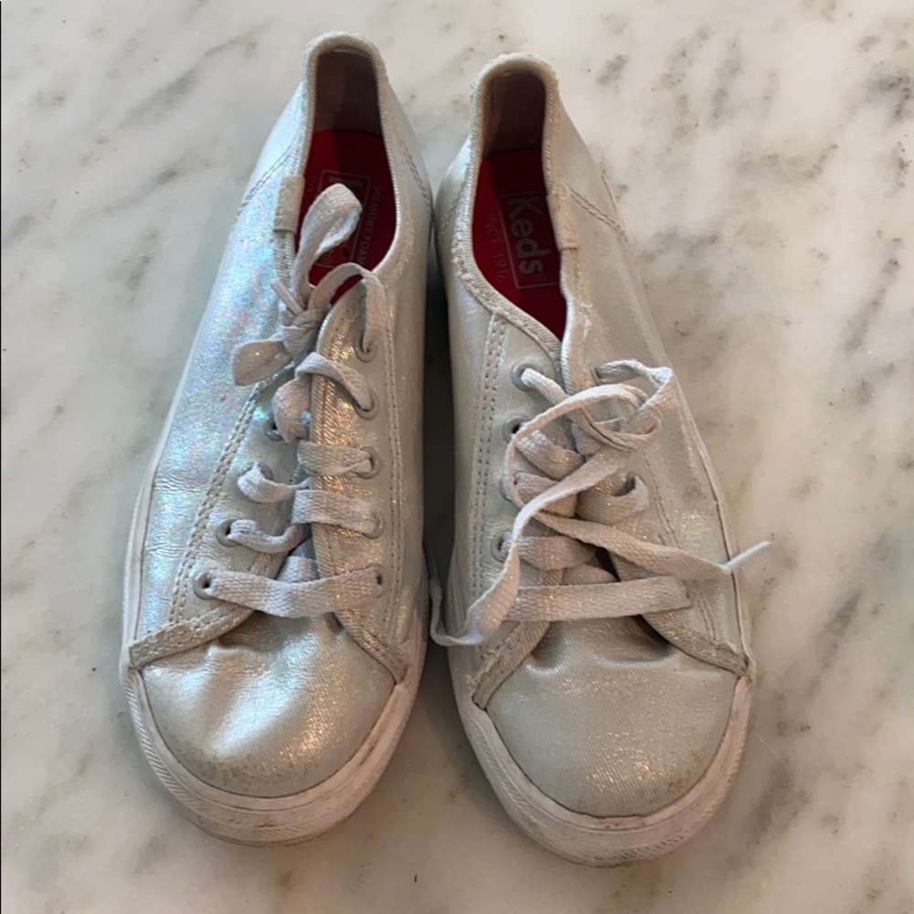 Metallic silver iridescent Keds